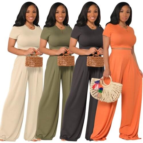 2021 Trendy and Comfortable European and American Womens Hot Selling Fashion All Match T Shirt Casual Wide Leg Two Piece Suit