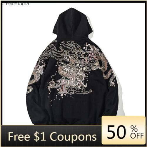 2021 Autumn and Winter New Dragon Embroidery Heavy Industry Tide Brand Yokosuka Mens Hooded sweatshirts Plus Velvet Retro Youth