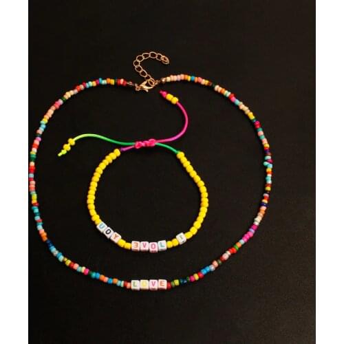 1pc Bohemian Colorful Bead Choker Necklace Collar Statement Letter Bracelet Clavicle Chain Women Charm Necklaces Jewelry