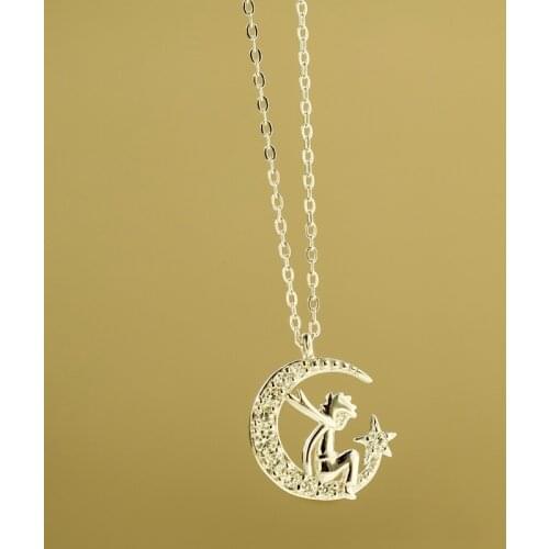 Prince Boy Moon And Stars Pendant Necklace 925 Sterling Crystal Necklace Jewelry Gifts For Mothers Day, New Mom