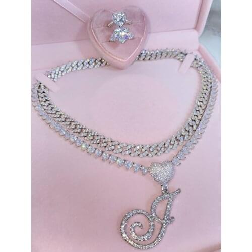 Heart Shaped Bail Cursive Initial Pendant Necklace All 26 Alphabet Design 5A CZ Iced Out Bling Women Letter Jewelry