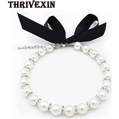Pet Dog Pearls Necklace Collar Jewelry Bling Rhinestones Puppy Cat Wedding Collar Jewelry Accessories for Female Dogs Cats Pets