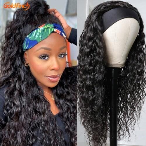 Water Wave Headband Wig 180 Density Cheap Human Hair Wigs 8''-30" Indian No Gel No Glue Scarf Wig Bandeau Femme Pour Cheveux