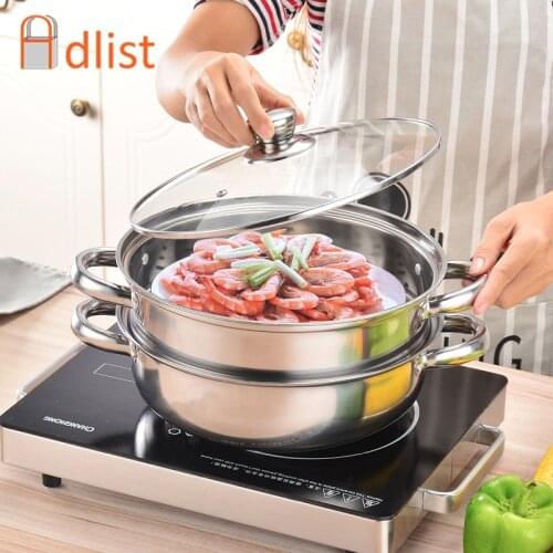 28cm Stainless Steel Steam Pot Thicken Double Boiler 2 Layer Steamer Cookware Induction Cooker Steaming Soup Pot Kitchen Utensil