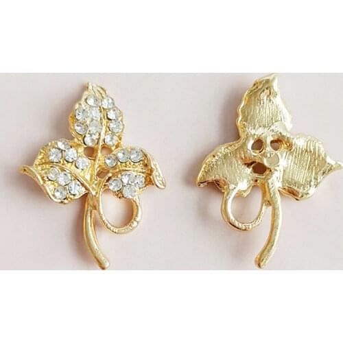 2019New 100Pcs Rhinestones Gold Leaves button for DIY wedding collar decoration or hair accessories HZ549