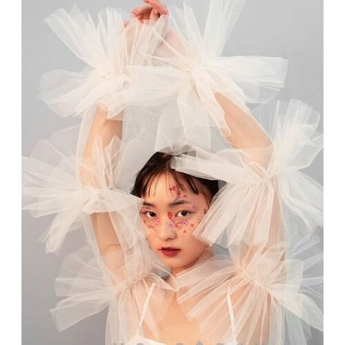 Bridal Gloves Perspective Modeling Split Sleeve Elbow Loose Style Mori Exaggerated Wedding Accessories Cover Arm Bride Tulle