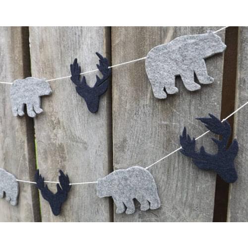 Wild Bear and Stag Head felt Garlands baby shower buntings baby shower birthdaywedding baptism decor nursery room banners