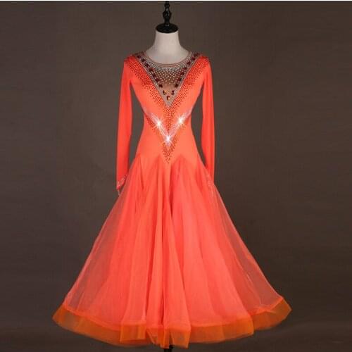 Ballroom Dance Dresses Long Sleeve foxtrot embroidery rose flower Women Stage Waltz Ballroom Dress white blue MQ208