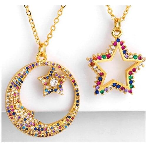 Star multicolor micro pave cz zircon cubic zirconia necklace copper Clavicle gold plated Snake Chain Choker Pendant yuj34