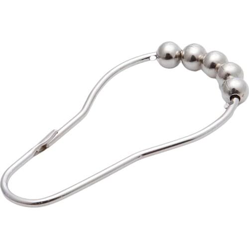 12Pc Stainless Steel Curtain Hooks Bath Curtain Rollerball Shower Curtain Rings Hooks 5 Rollers Polished Satin Nickel Ball