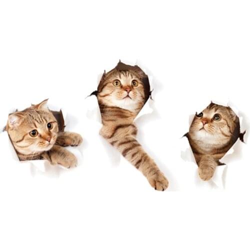 3D three Cat Wall Sticker Hole View Bathroom Toilet Living Room Home Decor Decal Poster Background Combination Wall Stickers