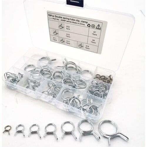 75pcs/lot Double Wire Spring Hose Clamps Kit Fuel Line Tube Clip Assortment Set