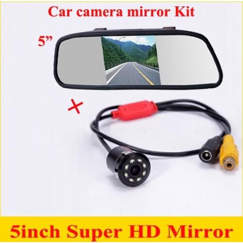 Promotion 2 in 1 Car parking system HD CCD night vision car backup reversing car rear view camera + 5" HD Car Mirror Monitor