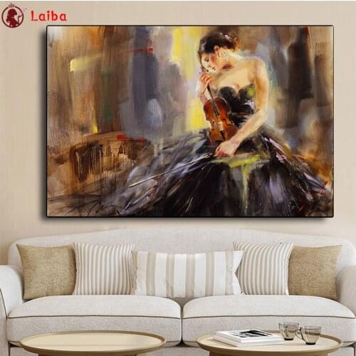 DIY diamond painting Abstract art, girl playing the violin cross stitch diamond full mosaic diamond embroidery Home Wall Decor