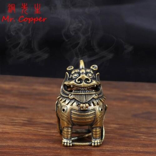 Antique Copper Classical Chinese Mythical Beast Incense Burners Ornaments Brass Mini Sandalwood Censers Home Decorations Crafts