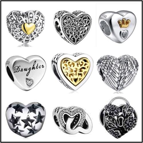 BESTLYBUY High Quality 925 Sterling Silver Charm Heart Charm Beads fit Original Pandora Charm Bracelet Silver 925 Jewelry