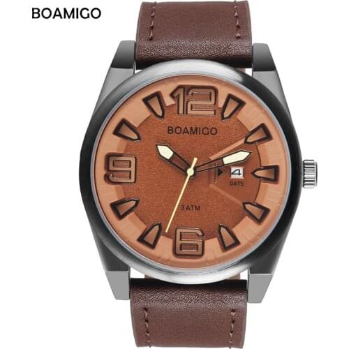 BOAMIGO Brand Watches Fashion Casual Men Watches Leather Quartz Wristwatch Auto Date 30m Water Resistant Clock Relogio Masculino
