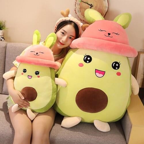 Large Plush Avocado Toys with Hat Stuffed Fruit Food Plush Toy Kawaii Avocado Pillow Cute Soft Doll Children Comfortable Cushion