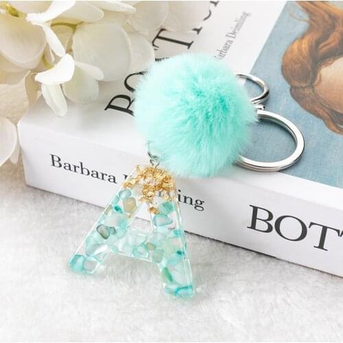 Pompom Letter Keychains English Alphabet Keyring Holder Ball Glitter Resin Car Charms Key Rings Chains Trendy Jewelry Gifts