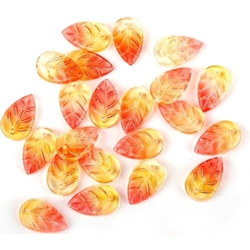 Czech Glass Leaf Beads 18x11mm Gold Autumn Yellow Grass Green Pressed Loose Glass Beads Craft Jewelry Making Charms