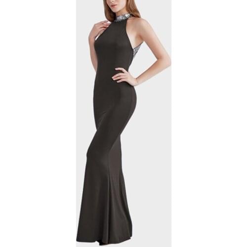 CUHAKCI Maxi Dress Party Women Backless Sexy Sequins Blue Black Backless Long Sleeveless Sheath Patchwork Bodycon