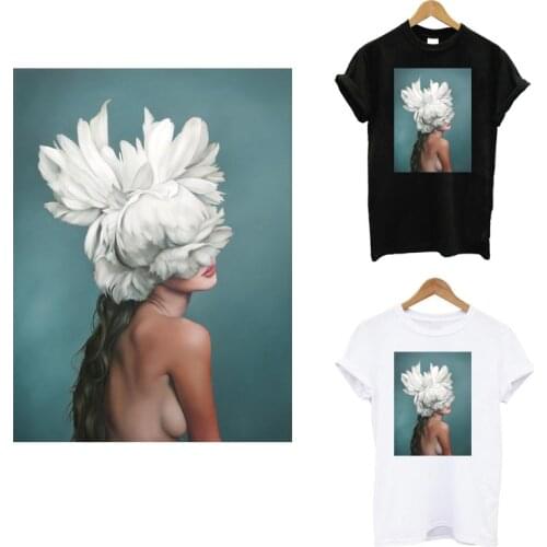 Flower Aesthetic Lady Strips Sticker On Clothes Heat Transfers DIY Girl T-shirt Hoodies Iron On Patches For Clothing Appliqued