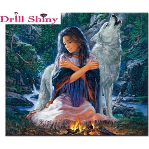 Wolf Dan Girl Needlework DIY Diamond Painting Cross Stitch Square Diamond Embroidery Home Christmas Decoration