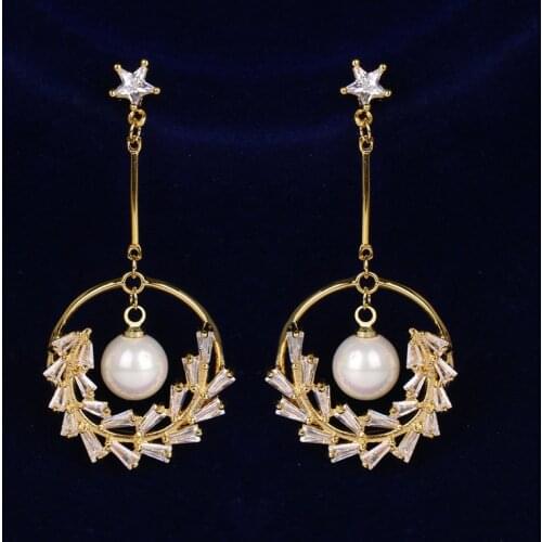 Ekopdee Korean Luxury Zircon Star Earrings For Women 2021 Elegant Drop Cubic Zirconia Long Earrings Female Fashion ślub Jewelry