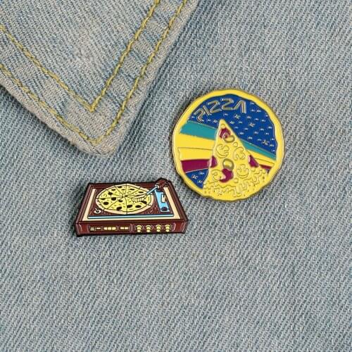 Pizza Rainbow enamel Brooches yellow Food Retro music player Lapel pins Music Lovers gifts fashion Punk Badge Jewelry DJ Disc