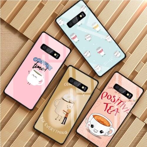 Coffee Tempered Glass Phone Case For Samsung Galaxy S8 S9 S10 S20 PLUS J8 J6 J4 2018 NOTE 8 9 10 Cover Shell