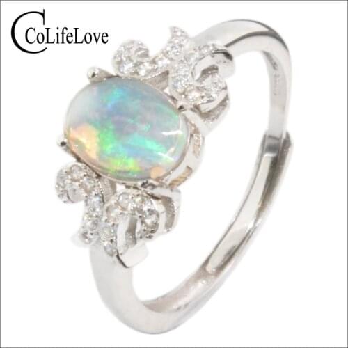 100% Natural Opal Rings In Real 925 Solid Sterling Sliver Jewelry for Lady Engagement Ring Fashion Opal Silver Ring for Brithday