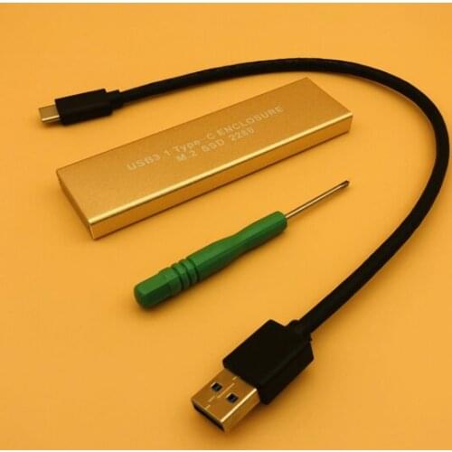 USB3.1 Type-C to NGFF M.2 SSD Enclosure USB3.1 to M2 SSD Case HDD Box for 2230 2242 2260 2280 Hard Drive Gold Aluminum HDD Caddy