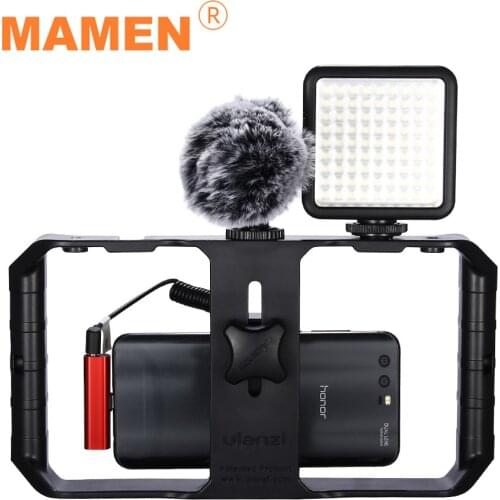 MAMEN Photography Set Phone Video Stabilizer Protective Cage With Microphone&LED Fill Light&Tripod For Smartphone Vlog Shooting