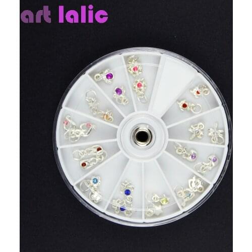 Fashion 24 Pcs Metallic Rhinestone Nail Art Designs Tools Acrylic Tips UV Gel Decorations Dangles Rings Wheel 12 Styles Hotting