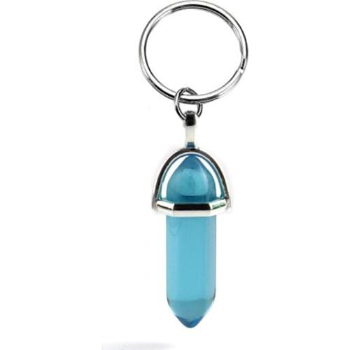 Fashion Hexagonal Column Quartz Keychain Women Bag Car Trinket Pink Crystal Bullet Key Chains on Pants Jewelry Couple Party Gift