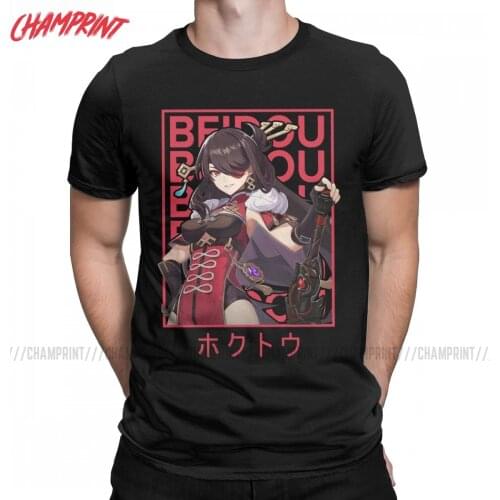 Mens Beidou Genshin Impact T Shirts Anime Game 100% Cotton Tops Crazy Short Sleeve O Neck Tees Original T-Shirts