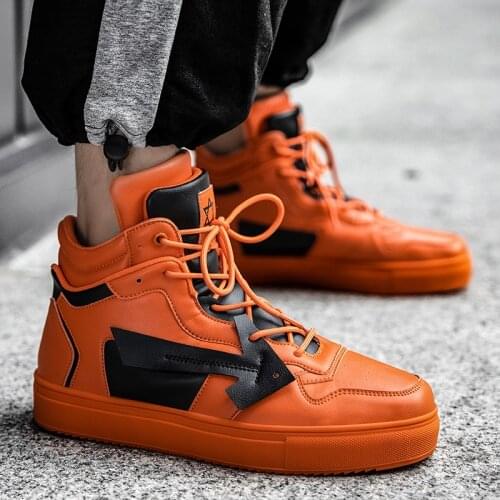 Trendy 2020 Orange Casual Mens Sneakers High-quality Original High Top Shoes Men Hip Hop High Sneakers Men zapatillas hombre