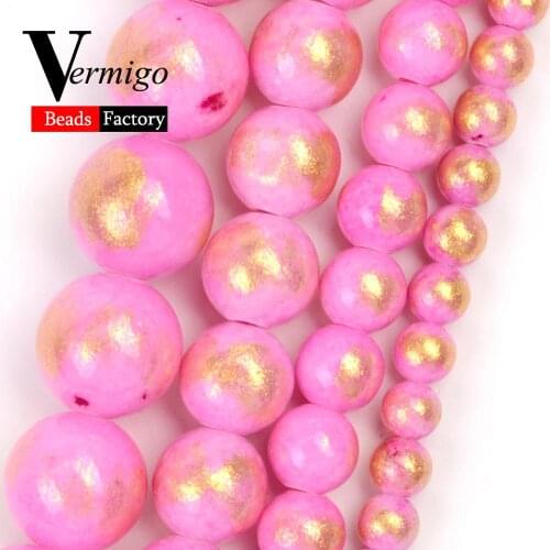 Natural Pink Lapis Lazuli Jades Stone Beads Round Beads for Needlework Jewelry Making 4/6/8/10mm Diy Bracelets Accessories 15"