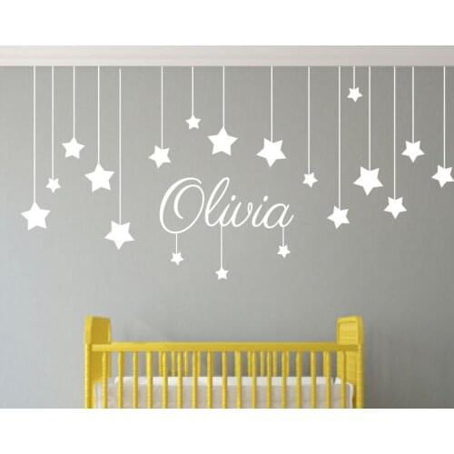 Name Custom Stars and Moon Childrens Wall Art Nursery Baby Decor Wall Stickers Kindergarten Kids For Bedroom Child N104