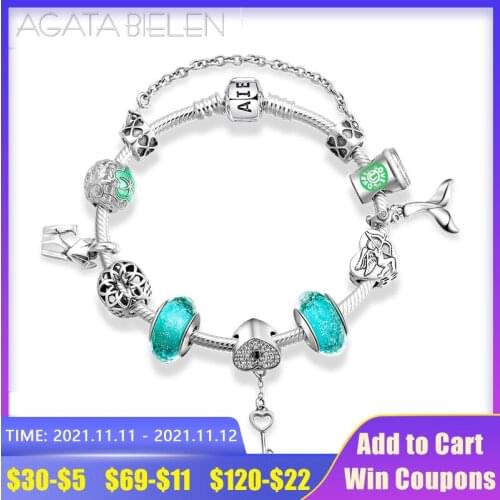 New 925 Sterling Silver Charming Murano glass key with heart Blue pendants Bracelets Charms woman Bracelet Jewelry