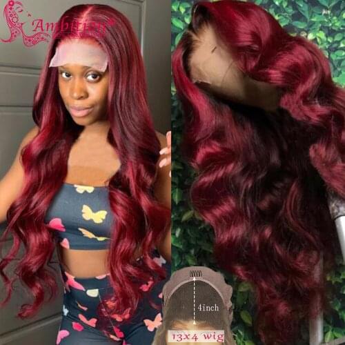 Peruvian Human Hair Wigs 180% Density Pre plucked HD Transparent 13x4 Lace Front Wigs for Women Dark Wine Glueless Lace Wigs