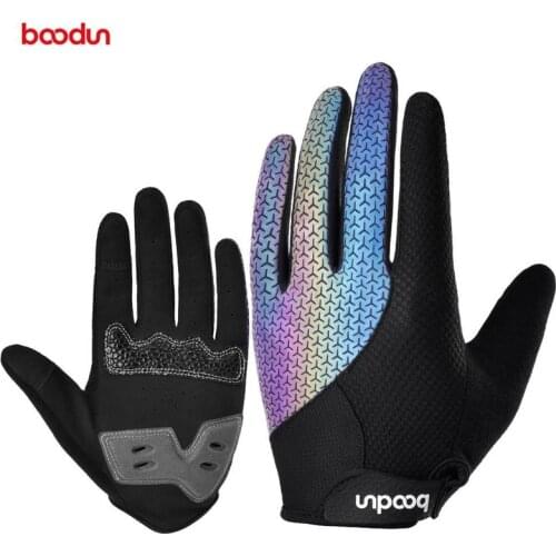 BOODUN Colorful Reflective Cycling Gloves Full Finger Bike Gloves Men Mtb Women Touch Breathable Gel Pad Road Bicycle Gloves