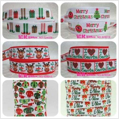 Q&N ribbon wholesale/OEM 5/8inch 16mm Christmas Printed Fold Over Elastic ribbon FOE Webbing 50yds/roll free shipping hair tie