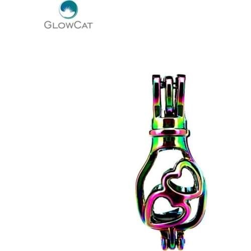 C539 5pcs/lot COLORS Multicolor Heart Light Bulb Beads Cage Pendant Locket Fairytale Party Essential Oil Diffuser