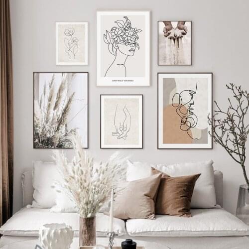 Self-adhesive Wall Stickers Abstract Boho Beige Poster Wall Art Posters and Prints Pictures for Living Room Home Decorations