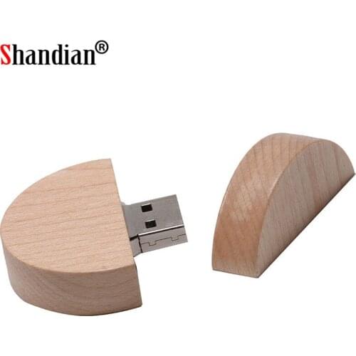 SHANDIAN Wooden Pendrive Round 4GB 8GB 16GB 32GB 64GB 1PCS free custom logo USB Flash Drive Memory Stick For Photographe