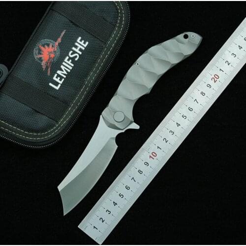 LEMIFSHE Flipper knife folding knife D2 blade TC4 titanium alloy handle ball bearing camping outdoor fruit knife EDC tool