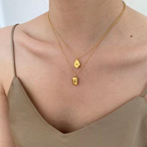 WTLTC Ins Stylish Small Square Waterdrop Pendant Necklaces Femme Mini CZ Stone Star Necklace Vinatge Minimalist Layered Chokers