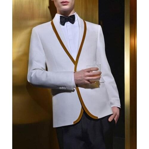 2 Piece Wedding Tuxedo for Groom Slim Fit Men Suits White Jacket with Black Pants Shawl Lapel Male Fashion Costume