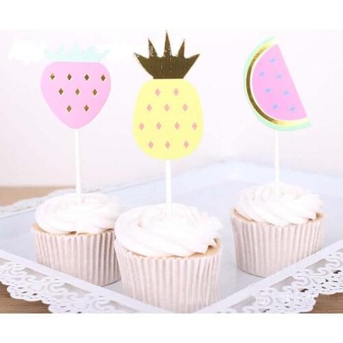 Cake toppers strawberry paper cards banner for fruit Cupcake Wrapper Baking Cup birthday tea party wedding decor baby shower